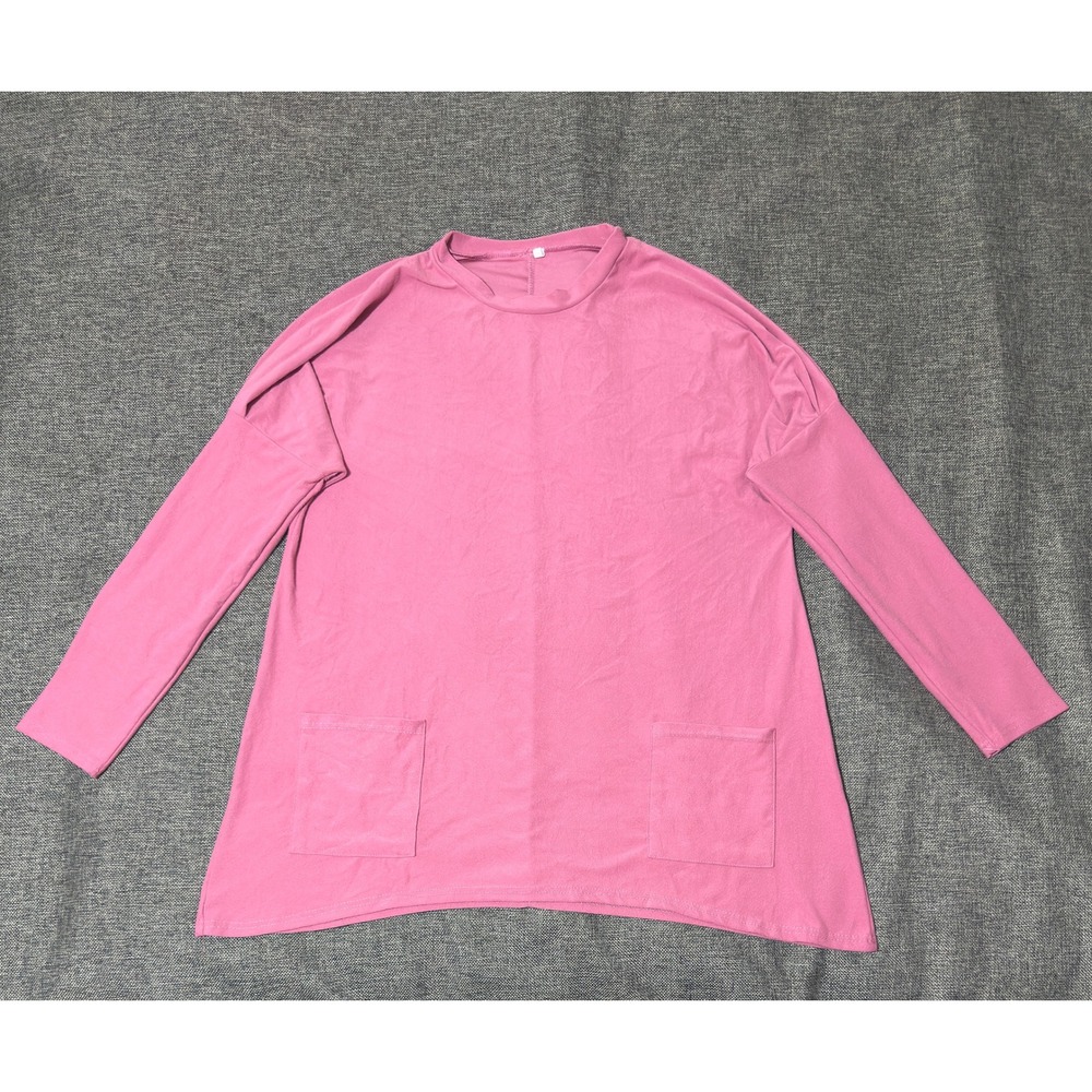 Unbranded Womens 3XL Tunic Top Pink Long Sleeve Pocket Casual Solid